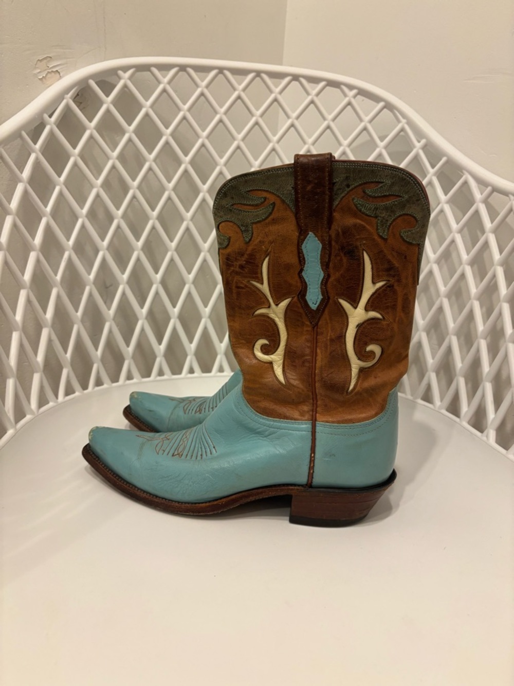 Lucchese Brown & Tan Leather Western Boots